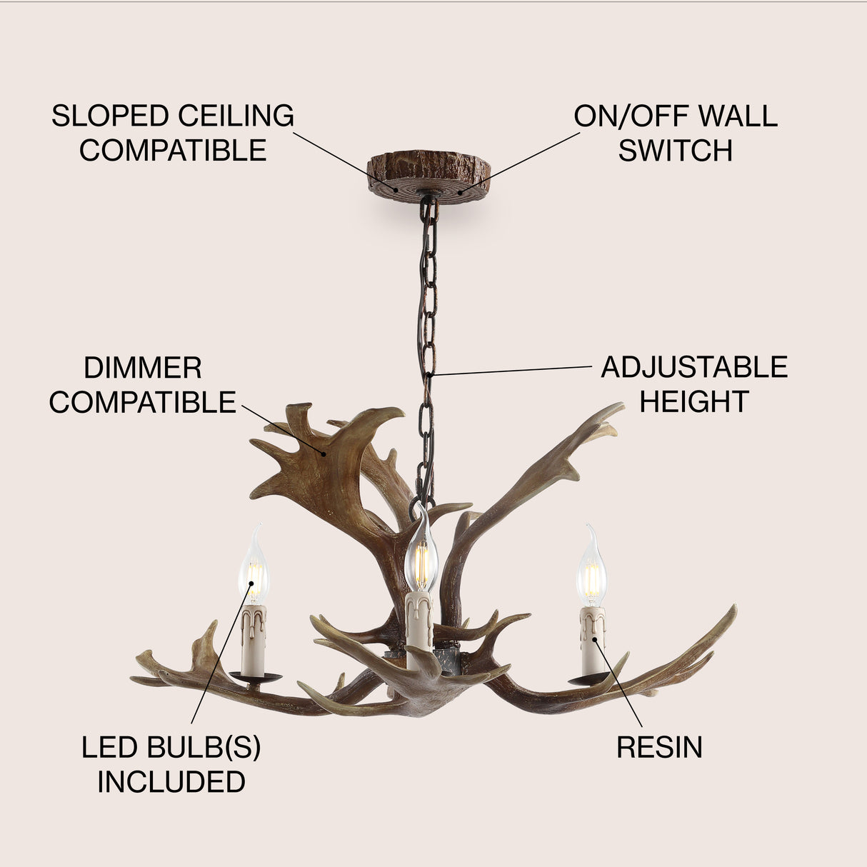 Speller Adjustable Resin Antler 3-Light LED Chandelier