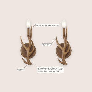 Cody 1-light southwestern bohemian resin/iron faux antler led sconce