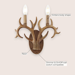 Oakley 2-light southwestern bohemian resin/iron faux antler led sconce