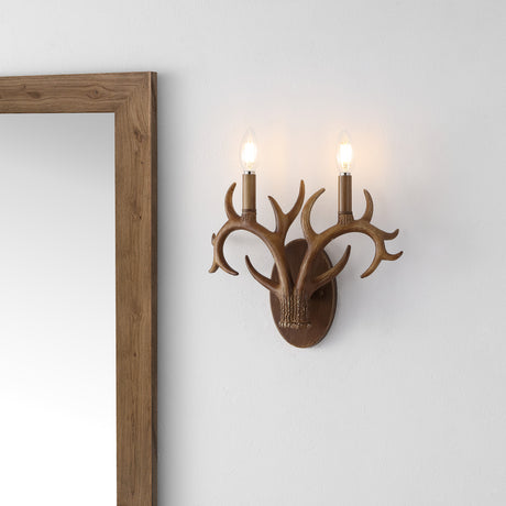 Oakley 2-light southwestern bohemian resin/iron faux antler led sconce