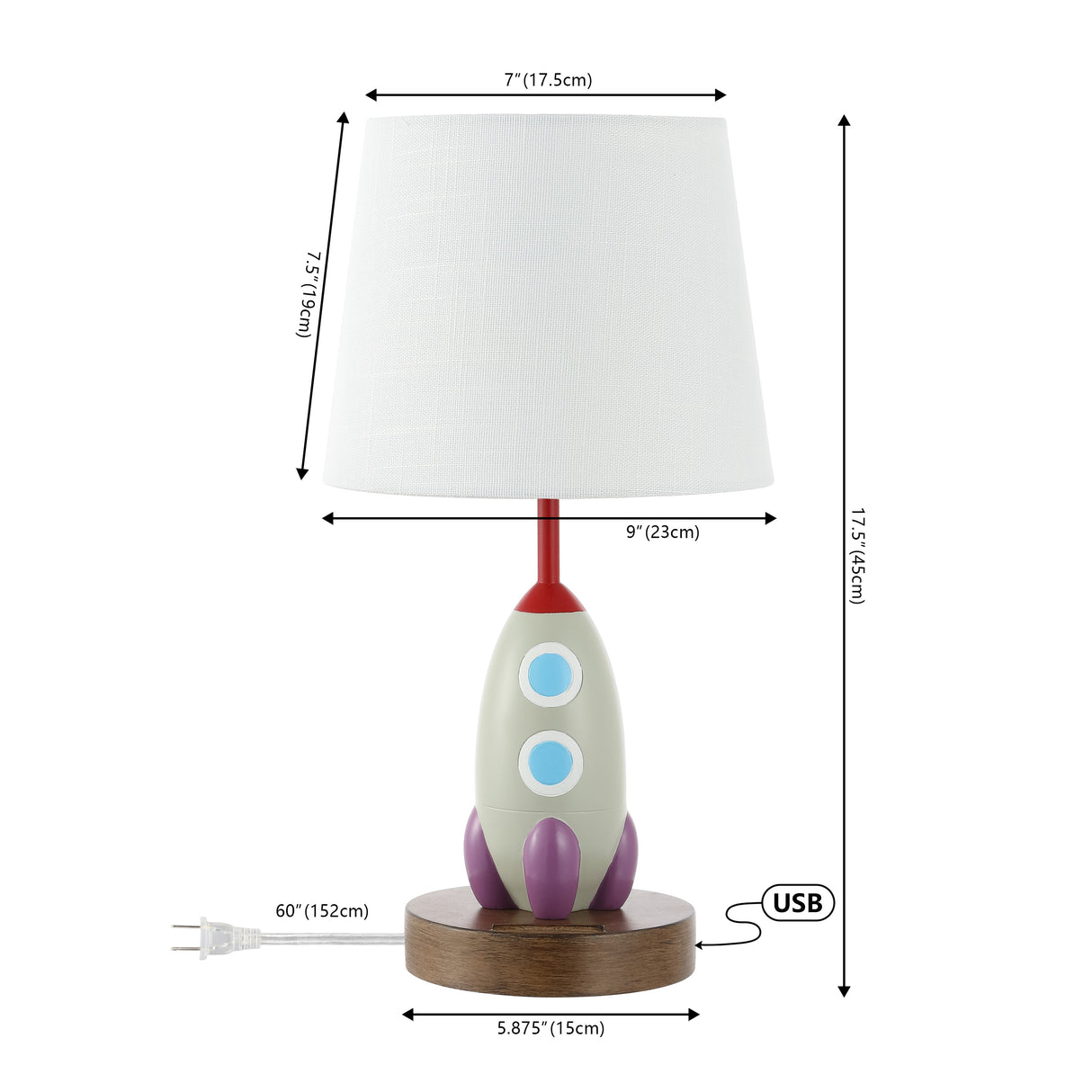 Houston Coastal Style Iron/Resin Rocket LED Kids' Table Lamp with Phone Stand and USB Charging Port