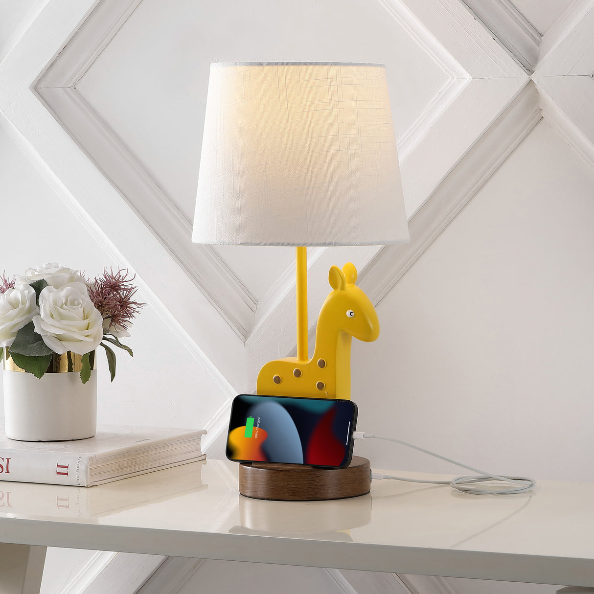 Sahara Mid-Century Vintage Iron/Resin Giraffe LED Kids' Table Lamp with Phone Stand and USB Charging Port