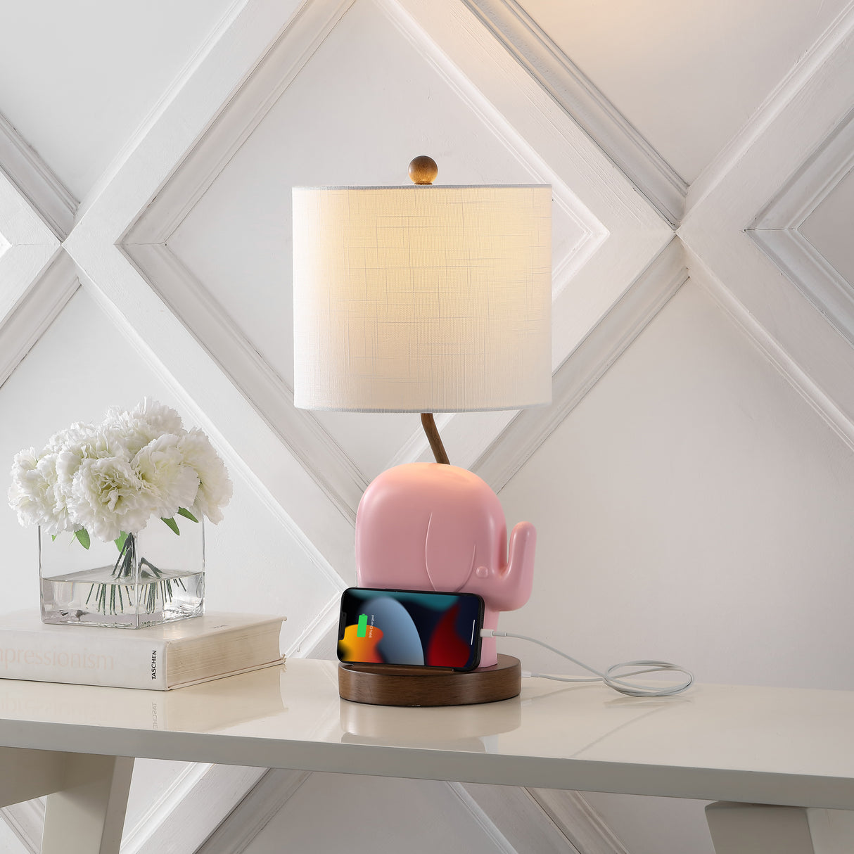 Ellie Bohemian Designer Iron/Resin Elephant LED Kids' Table Lamp with Phone Stand and USB Charging Port
