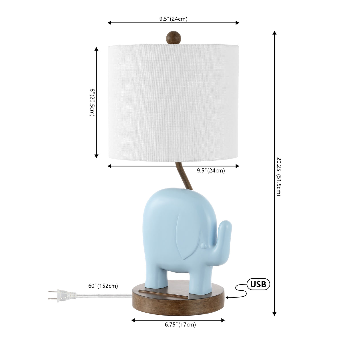 Ellie Bohemian Designer Iron/Resin Elephant LED Kids' Table Lamp with Phone Stand and USB Charging Port