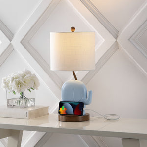Ellie Bohemian Designer Iron/Resin Elephant LED Kids' Table Lamp with Phone Stand and USB Charging Port