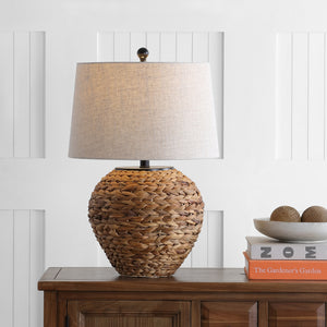 Alaro 1-Light Farmhouse Coastal Water Hyacinth Basket LED Table Lamp