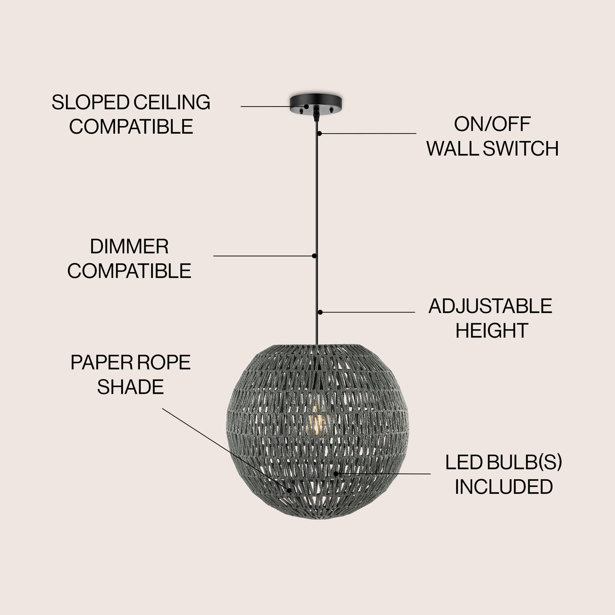 Luna 1-Light Bohemian Modern Woven Rattan/Iron LED Pendant