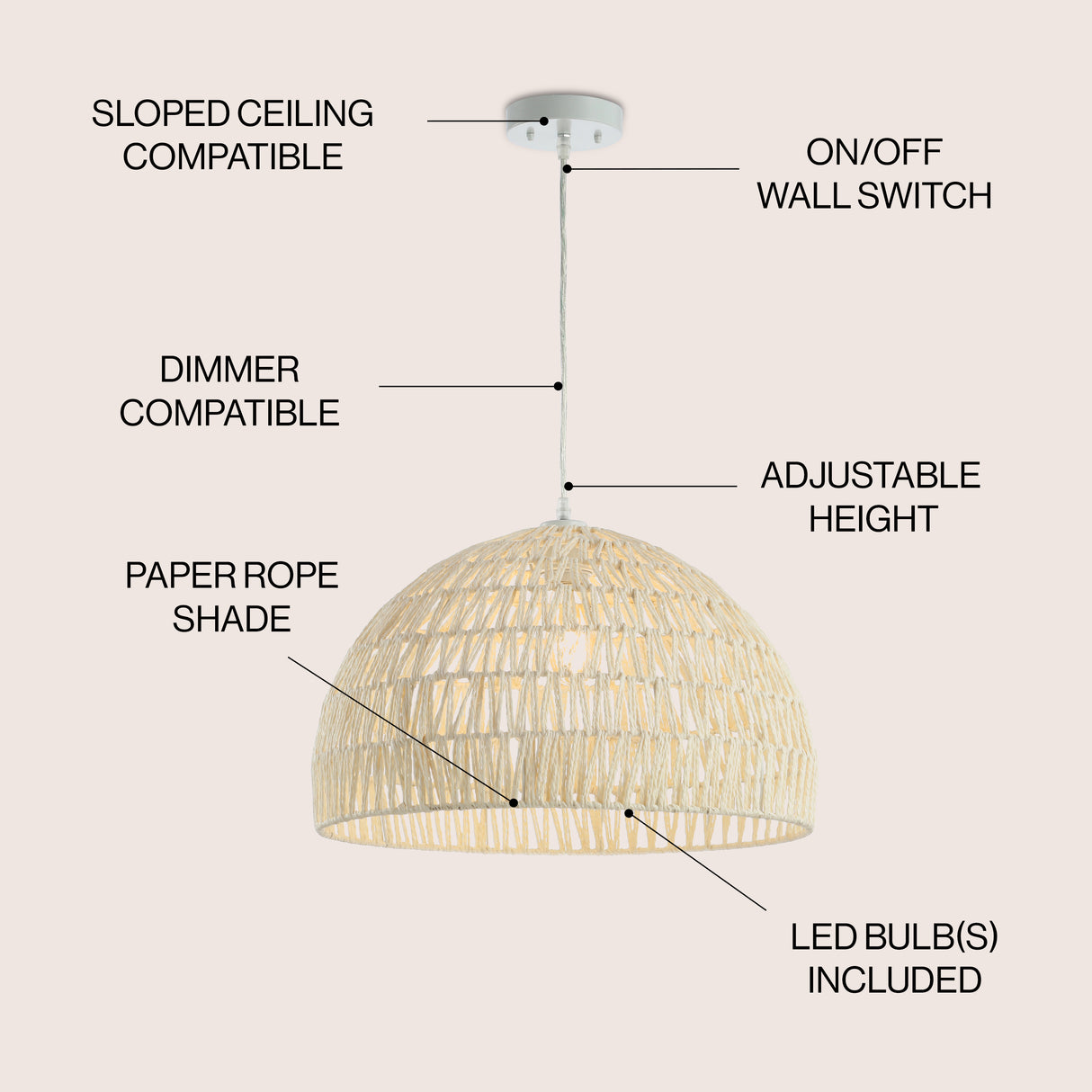 Campana 1-Light Bohemian Modern Woven Rope/Iron LED Pendant