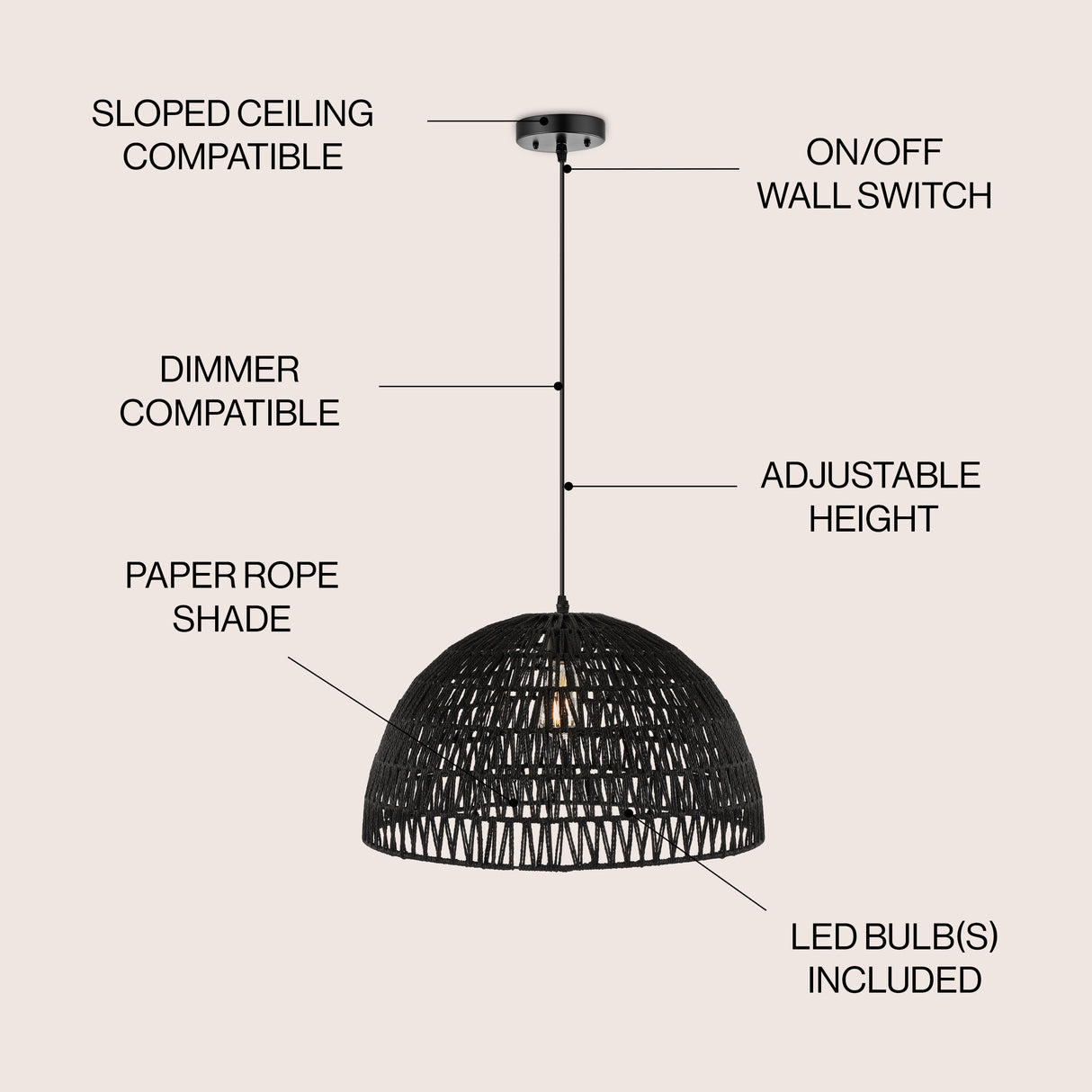 Campana 1-Light Bohemian Modern Woven Rope/Iron LED Pendant