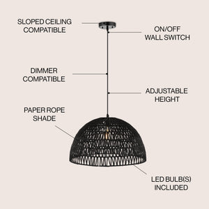 Campana 1-Light Bohemian Modern Woven Rope/Iron LED Pendant