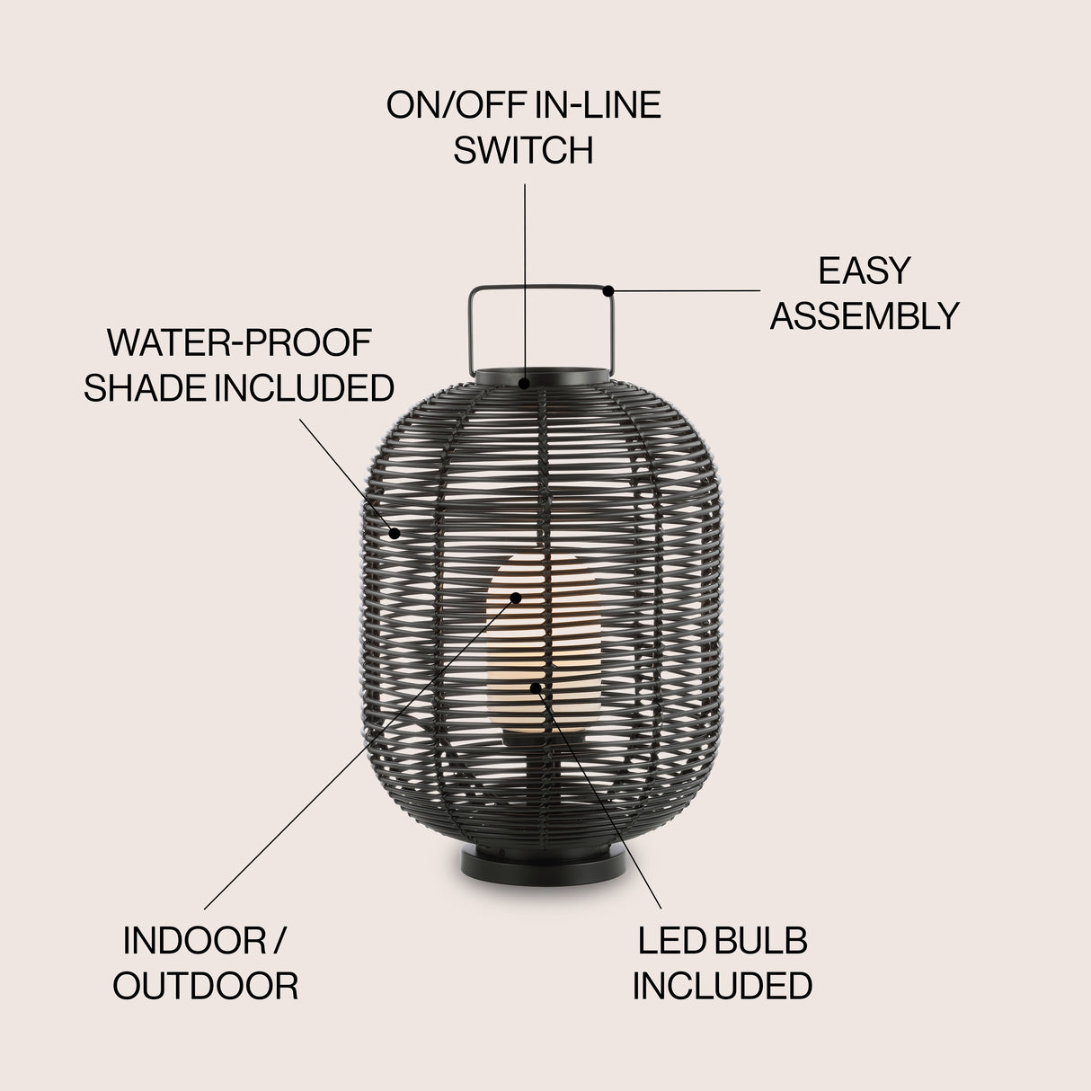 Kandella Outdoor Woven Oval Asian LED Lantern