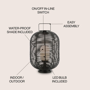 Kandella Outdoor Woven Oval Asian LED Lantern