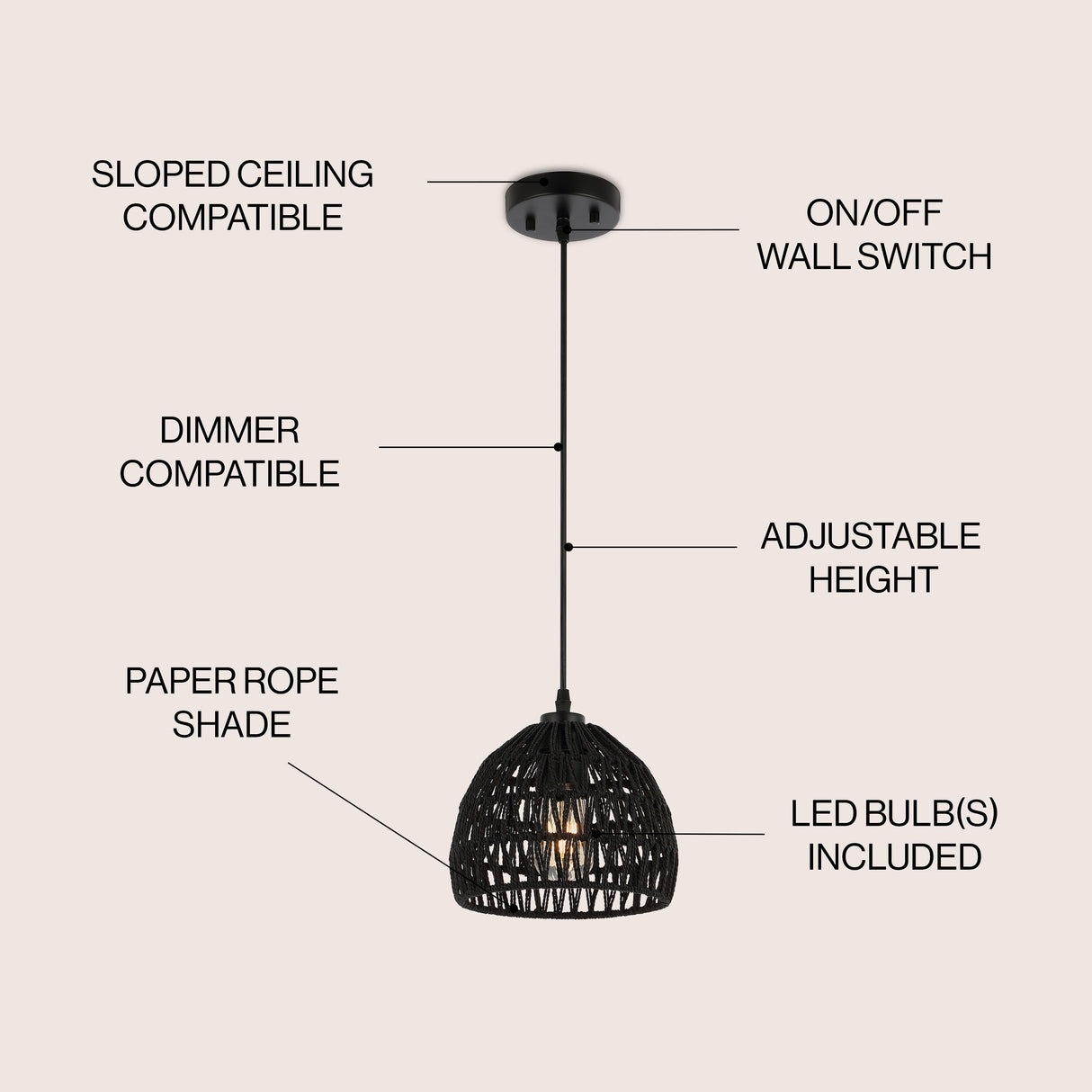 Campana 1-Light Bohemian Modern Woven Rope/Iron LED Pendant
