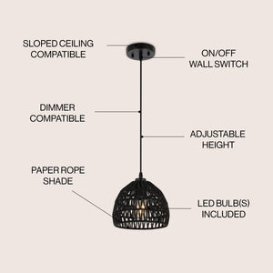 Campana 1-Light Bohemian Modern Woven Rope/Iron LED Pendant