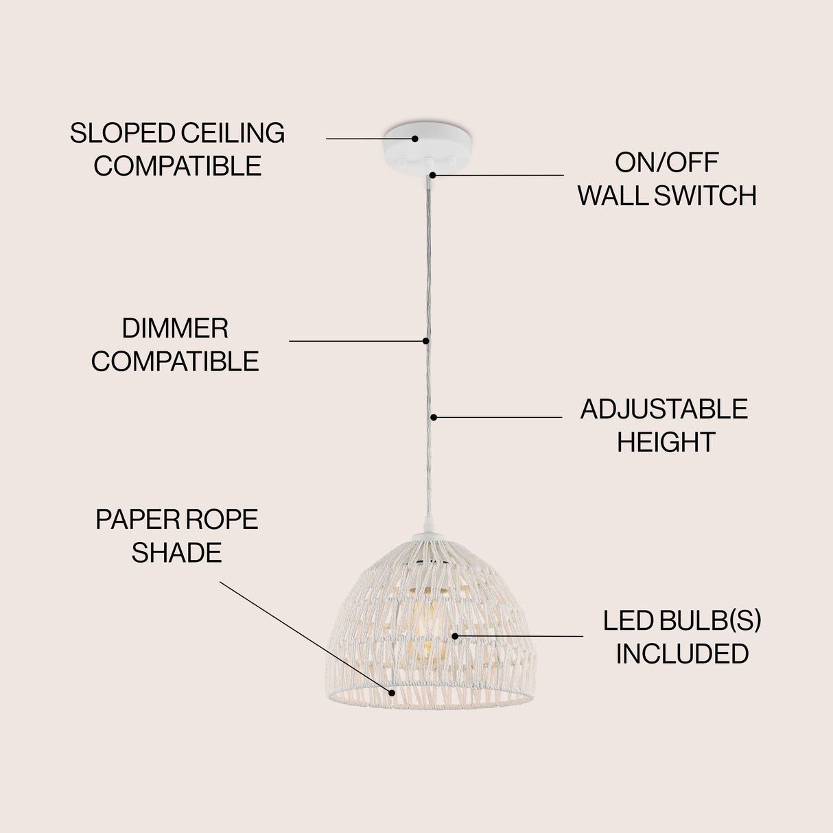 Campana 1-Light Bohemian Modern Woven Rope/Iron LED Pendant