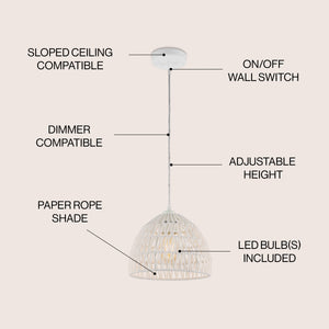 Campana 1-Light Bohemian Modern Woven Rope/Iron LED Pendant