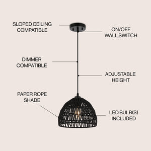 Campana 1-Light Bohemian Modern Woven Rope/Iron LED Pendant