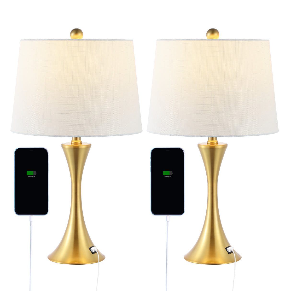 Bennett Modern Glam Iron Hourglass LED Table Lamp with USB Charging Port