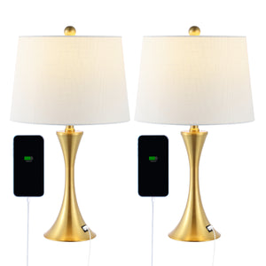 Bennett Modern Glam Iron Hourglass LED Table Lamp with USB Charging Port