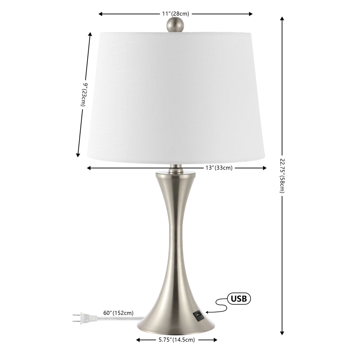 Bennett Modern Glam Iron Hourglass LED Table Lamp with USB Charging Port