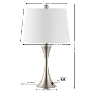 Bennett Modern Glam Iron Hourglass LED Table Lamp with USB Charging Port