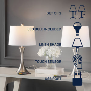 Bennett Modern Glam Iron Hourglass LED Table Lamp with USB Charging Port