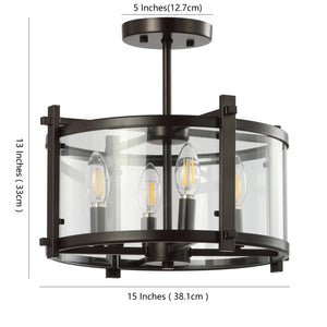 Hampdon Iron/Glass Modern Drum LED Flush Mount
