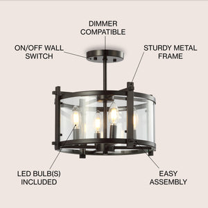 Hampdon Iron/Glass Modern Drum LED Flush Mount