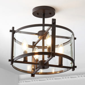 Hampdon Iron/Glass Modern Drum LED Flush Mount