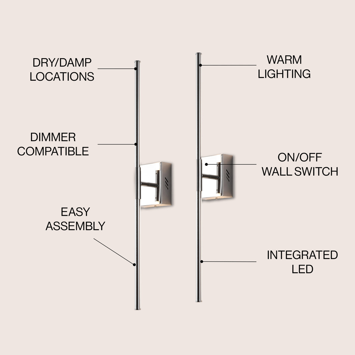 Makena modern minimalist dimmable integrated led metal wall sconce