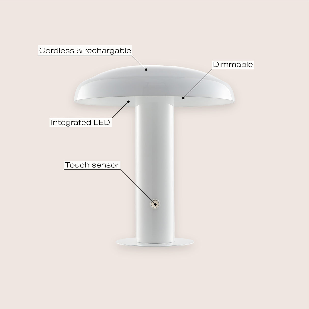 Suillius Contemporary Bohemian Rechargeable/Cordless Iron Integrated Portable LED Mushroom Table Lamp