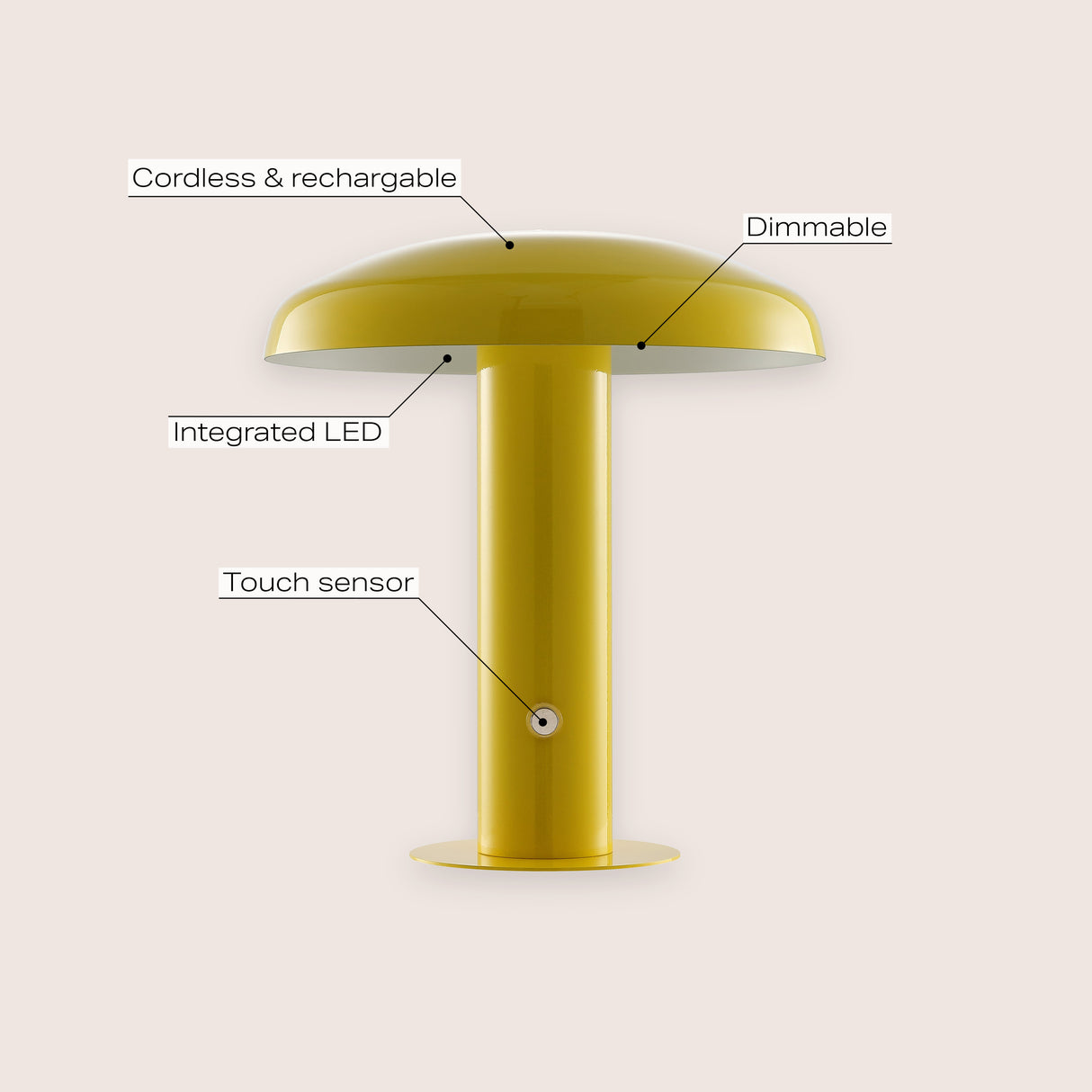 Suillius Contemporary Bohemian Rechargeable/Cordless Iron Integrated Portable LED Mushroom Table Lamp