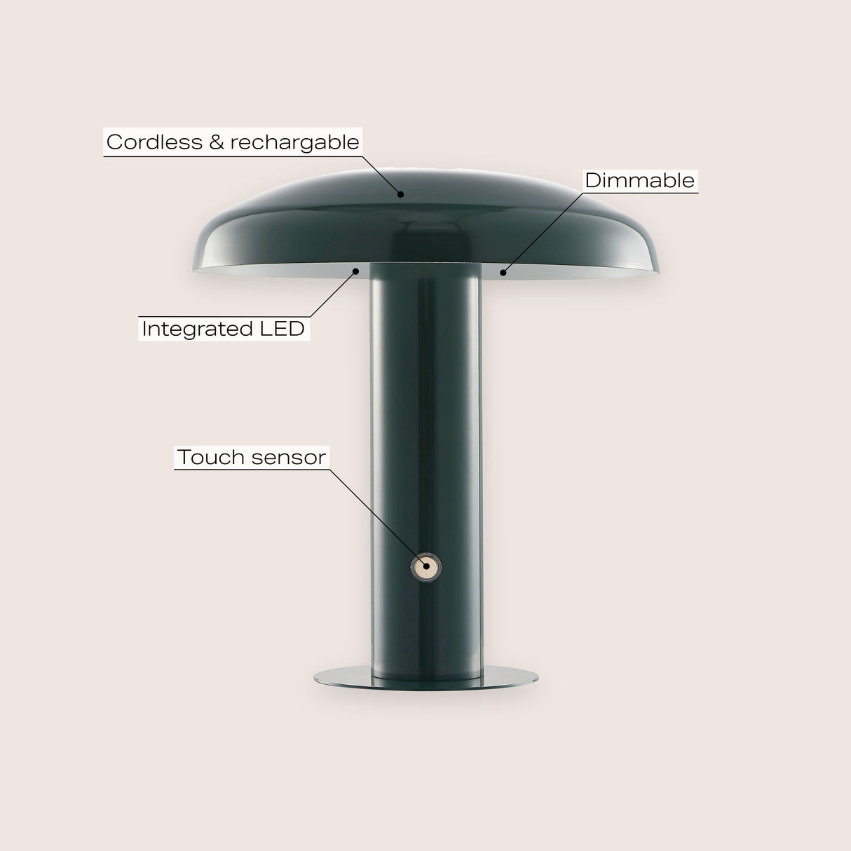 Suillius Contemporary Bohemian Rechargeable/Cordless Iron Integrated Portable LED Mushroom Table Lamp