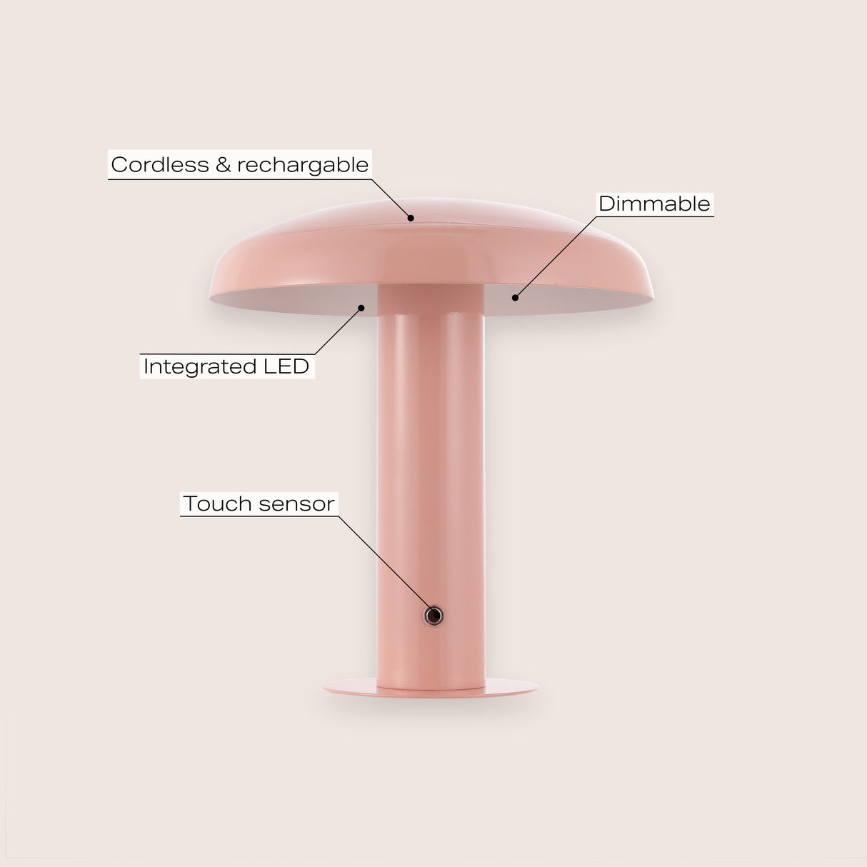 Suillius Contemporary Bohemian Rechargeable/Cordless Iron Dimmable Integrated LED Mushroom Table Lamp