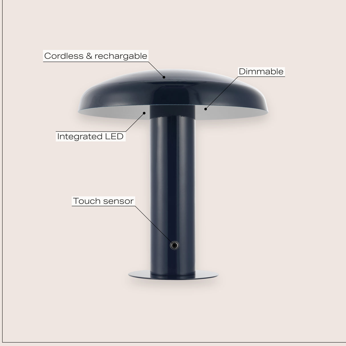 Suillius Contemporary Bohemian Rechargeable/Cordless Iron Dimmable Integrated LED Mushroom Table Lamp