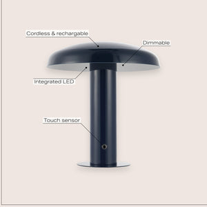 Suillius Contemporary Bohemian Rechargeable/Cordless Iron Dimmable Integrated LED Mushroom Table Lamp