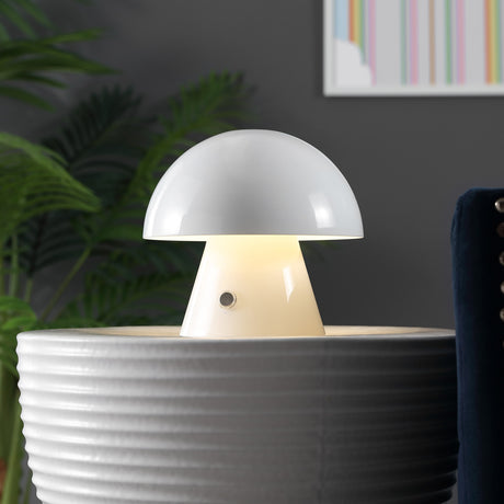 Porcini Contemporary Bohemian Rechargeable/Cordless Iron Integrated Portable LED Mushroom Table Lamp