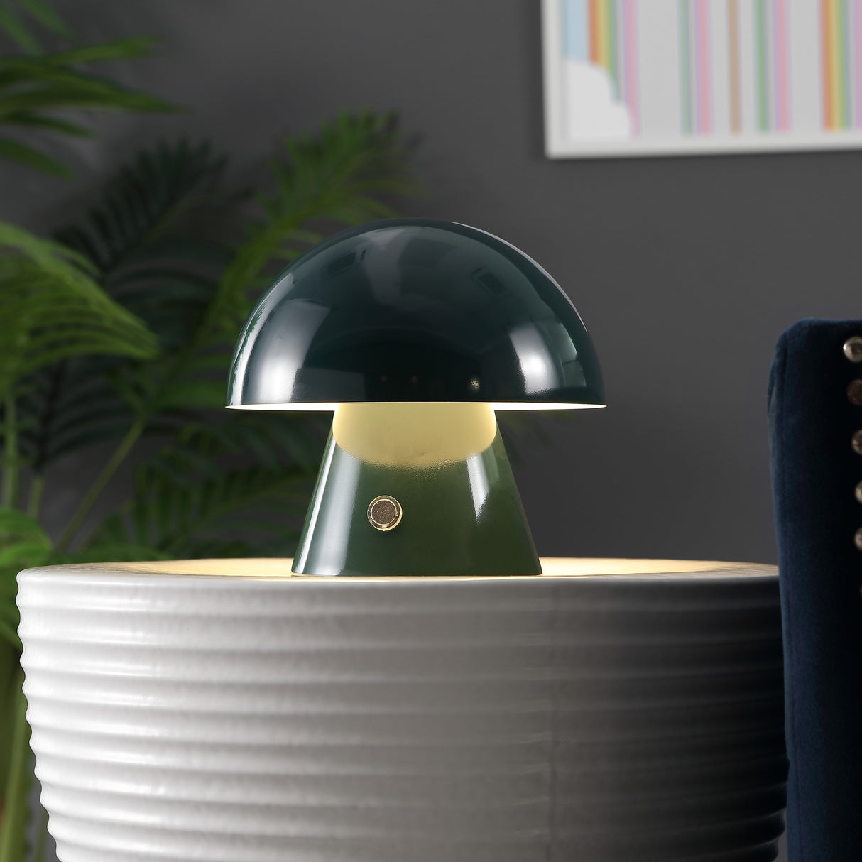 Porcini Contemporary Bohemian Rechargeable/Cordless Iron Integrated Portable LED Mushroom Table Lamp