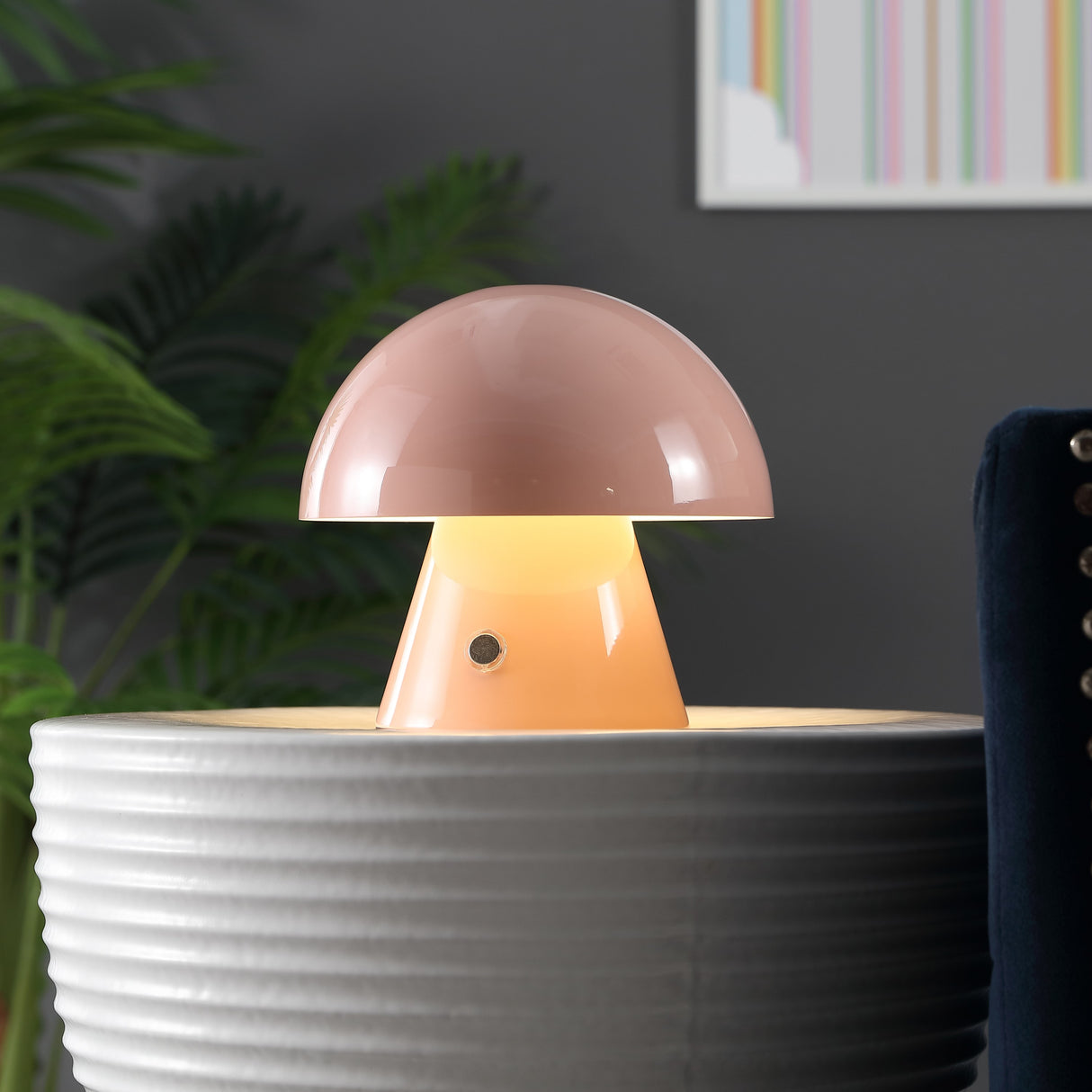 Porcini Contemporary Bohemian Rechargeable/Cordless Iron Integrated Portable LED Mushroom Table Lamp