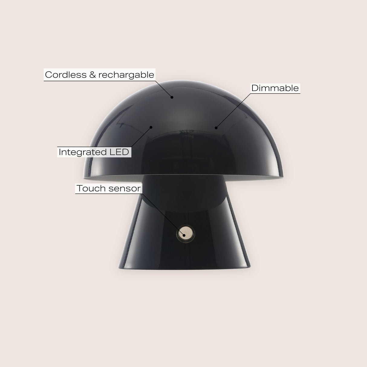 Porcini Contemporary Bohemian Rechargeable/Cordless Iron Integrated Portable LED Mushroom Table Lamp
