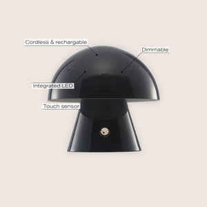 Porcini Contemporary Bohemian Rechargeable/Cordless Iron Integrated Portable LED Mushroom Table Lamp