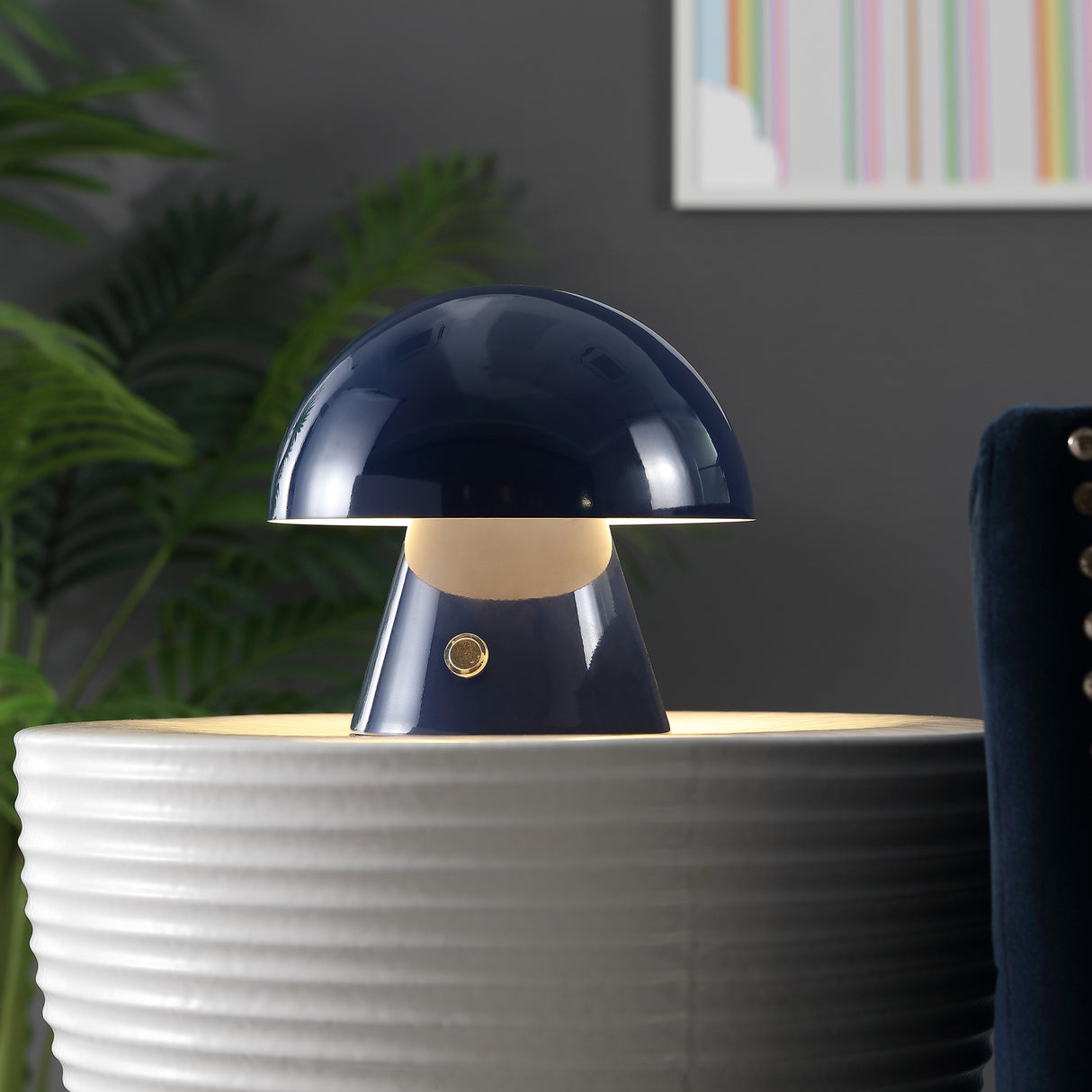 Porcini Contemporary Bohemian Rechargeable/Cordless Iron Integrated Portable LED Mushroom Table Lamp