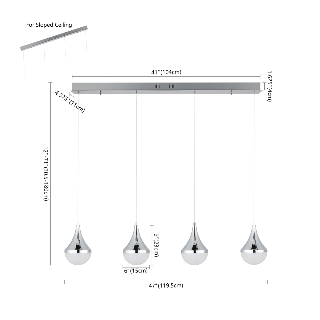Elena 4-Light Modern Mid-Century Iron/Acrylic Integrated Linear LED Pendant