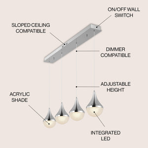 Elena 4-Light Modern Mid-Century Iron/Acrylic Integrated Linear LED Pendant