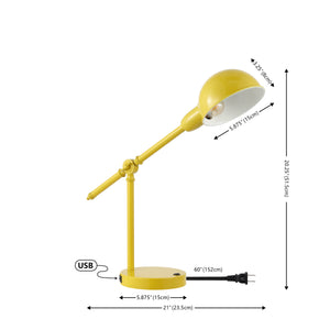 Curtis Vintage Industrial Iron Adjustable Dome Shade LED Task Lamp with USB Charging Port