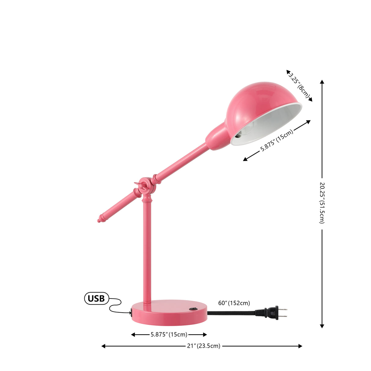 Curtis Vintage Industrial Iron Adjustable Dome Shade LED Task Lamp with USB Charging Port