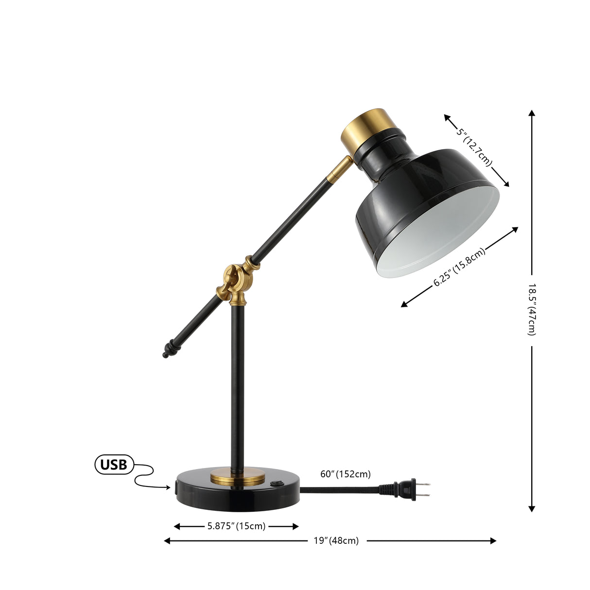 Allegra Classic Farmhouse Adjustable Cantilever LED Task Lamp with USB Charging Port