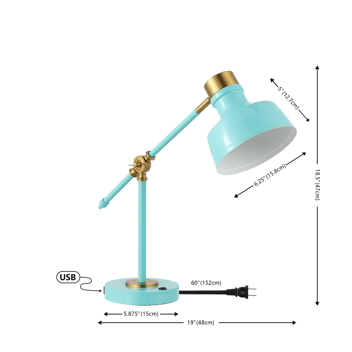 Allegra Classic Farmhouse Adjustable Cantilever LED Task Lamp with USB Charging Port