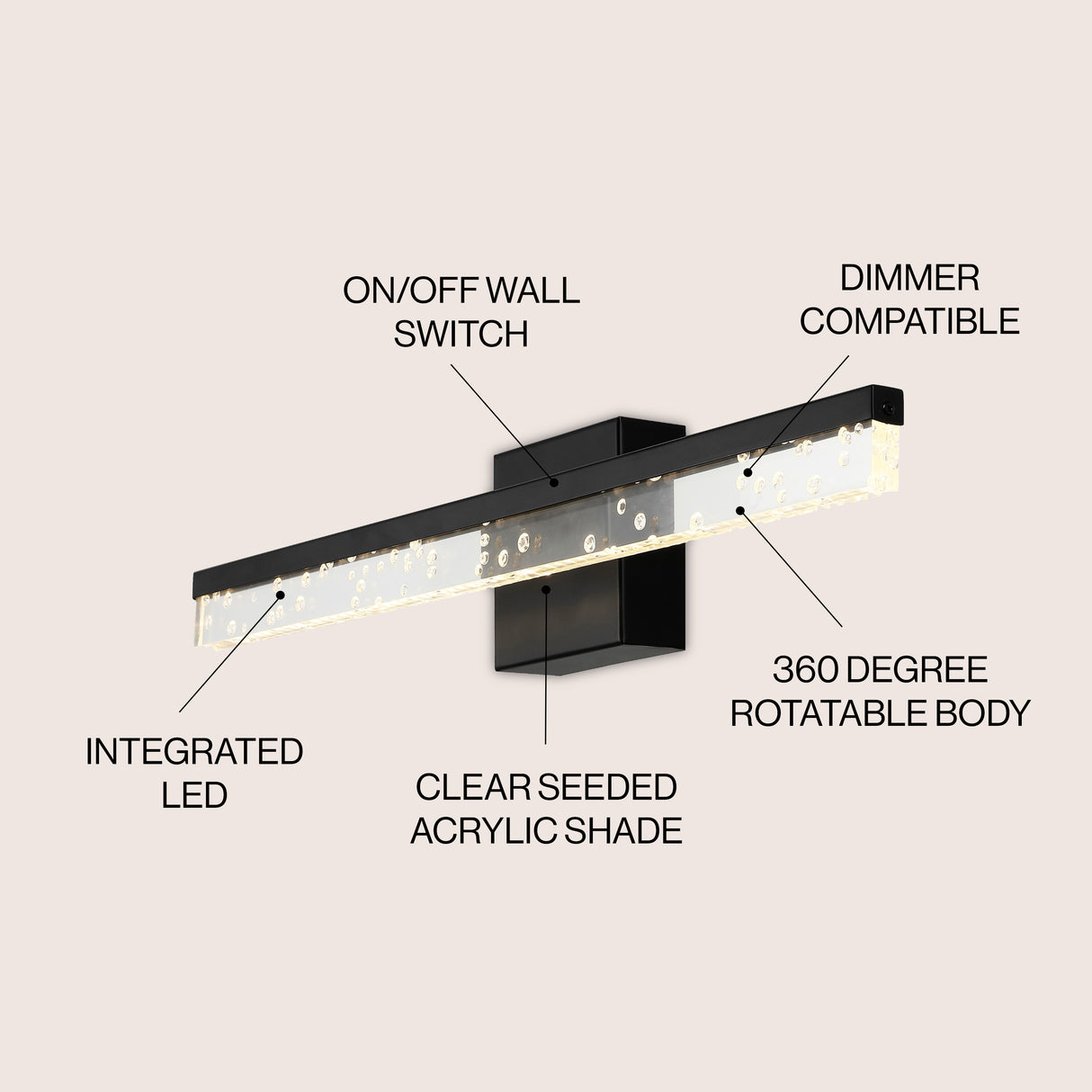 Mario 1-Light Modern Contemporary 360-Degree Rotatable Iron/Seeded Acrylic Integrated LED Vanity Light