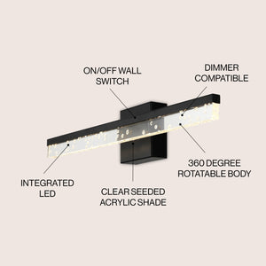 Mario 1-Light Modern Contemporary 360-Degree Rotatable Iron/Seeded Acrylic Integrated LED Vanity Light